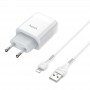 Купить ᐈ Кривой Рог ᐈ Низкая цена ᐈ Зарядное устройство Hoco C73A Glorious (2USB, 2.4А) White (6931474713056) + кабель Lightning