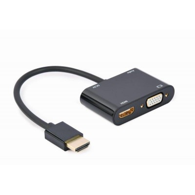 Купить ᐈ Кривой Рог ᐈ Низкая цена ᐈ Адаптер Cablexpert HDMI - HDMI/VGA+Аудио 3.5 мм, M/F, 0.15 м, черный (A-HDMIM-HDMIFVGAF-01) 