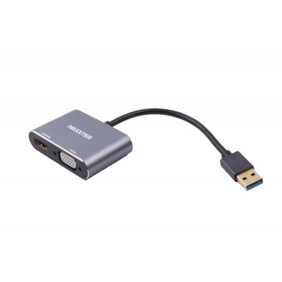 Купить ᐈ Кривой Рог ᐈ Низкая цена ᐈ Адаптер-переходник Maxxter USB - HDMI+VGA (M/F), Grey (V-AM-HDMI-VGA)