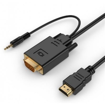 Купить ᐈ Кривой Рог ᐈ Низкая цена ᐈ Кабель Cablexpert HDMI - VGA+3.5 мм V 1.4 (M/M), 3 м, черный (A-HDMI-VGA-03-10) пакет