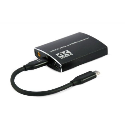 Купить ᐈ Кривой Рог ᐈ Низкая цена ᐈ Адаптер Cablexpert USB Type-C - 2xHDMI + 3.5 мм (M/F) Black (A-CM-HDMIF2-01)