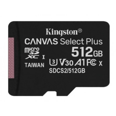 Купить ᐈ Кривой Рог ᐈ Низкая цена ᐈ Карта памяти MicroSDXC 512GB UHS-I/U3 Class 10 Kingston Canvas Select Plus R100/W85MB/s (SDC