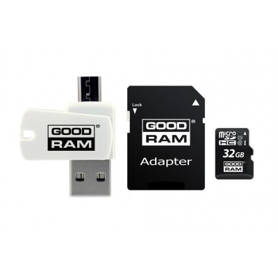 Купить ᐈ Кривой Рог ᐈ Низкая цена ᐈ Карта памяти MicroSDHC 32GB UHS-I Class 10 GOODRAM + SD-adapter + OTG Card reader (M1A4-032