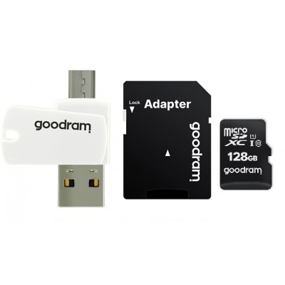 Купити Карта памяти MicroSDXC 128GB UHS-I Class 10 GOODRAM + SD-adapter + OTG Card reader (M1A4-1280R12)ᐈ Кривий Ріг ᐈ Замовити 