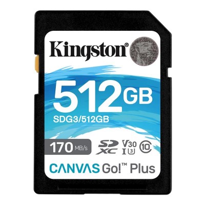 Купить ᐈ Кривой Рог ᐈ Низкая цена ᐈ Карта памяти SDXC 512GB UHS-I/U3 Class 10 Kingston Canvas Go! Plus R170/W90MB/s (SDG3/512GB