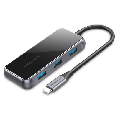 Купить ᐈ Кривой Рог ᐈ Низкая цена ᐈ Концентратор Vention 5 в 1 Type-C-USB-PD 4USB 3.0 87W 4K 30Hz 0.15m Black (TFDHB)