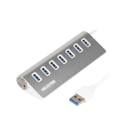 Купить ᐈ Кривой Рог ᐈ Низкая цена ᐈ Концентратор USB 3.0 Maxxter 7хUSB3.0 Silver (HU3A-7P-01)