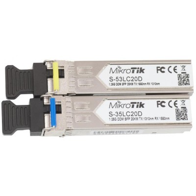 Купить ᐈ Кривой Рог ᐈ Низкая цена ᐈ Модуль SFP MikroTik S-3553LC20D пара (1.25G Single Mode, LC, до 20км, поддерживает DDM)