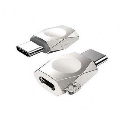 Купить ᐈ Кривой Рог ᐈ Низкая цена ᐈ Адаптер Hoco UA8 micro USB - USB Type-C (F/M), серебристый (UA8S)