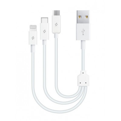 Купить ᐈ Кривой Рог ᐈ Низкая цена ᐈ Кабель Ttec MiniCable Trio USB - Lightning + micro USB + USB Type-C (M/M), 0.3 м, White (2DK