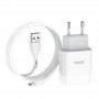 Зарядний пристрій Hoco C72A Glorious (1USB, 2.1А) White (6931474713001) + кабель MicroUSB