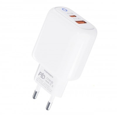 Сетевое зарядное устройство Denmen DC26 (2USB) PD20W+QC3.0 White (DC26-WH)