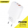 Сетевое зарядное устройство Denmen DC26 (2USB) PD20W+QC3.0 White (DC26-WH)