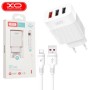 Сетевое зарядное устройство XO L72 (1USBх3A, 2USBх2.4A) White (L72-TC-WH) + кабель USB Type-C